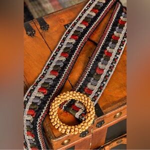 POL Multicolor Woven Belt with Gold Buckle